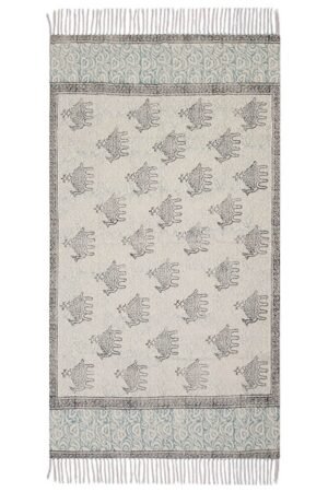 Black Geometric Hand Block Printed Cotton Rug