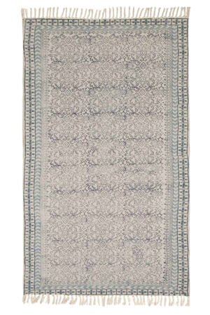 Transitional Hand Block Printed Gray Cotton Rug