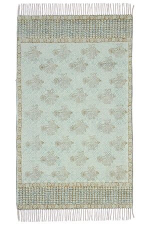 Transitional Block Printed Floral Cotton Rug