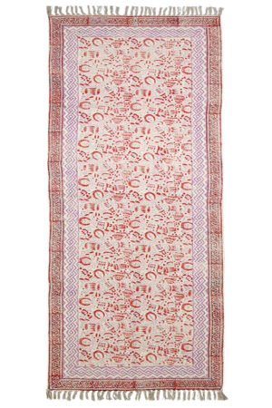 Red Geometric Hand Block Printed Cotton Rug