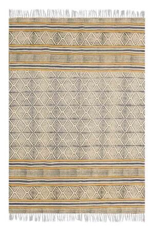 Blue Geometric Hand Block Printed Cotton Rug
