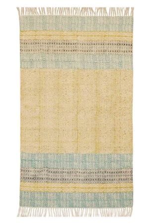 Geometric Yellow Block Printed Cotton Area Rug