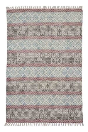 Red Geometric Hand Block Printed Cotton Rug
