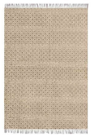 Geometric Brown Block Printed Cotton Rug