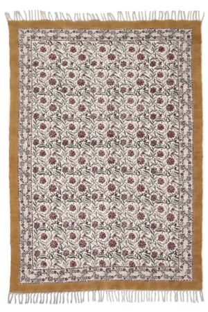 Yellow Floral Hand Block Printed Cotton Rug