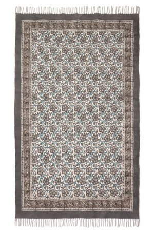 Gray Floral Hand Block Printed Cotton Rug