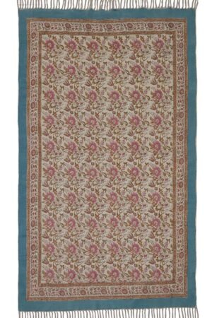Floral Blue Hand Block Printed Cotton Rug