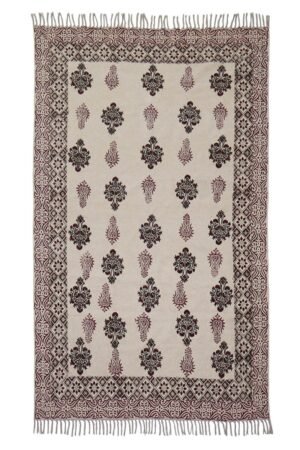 Maroon Geometric Hand Block Printed Cotton Rug