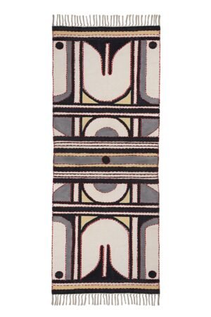 Black Designer with Red Geometric Cotton Kantha Rug