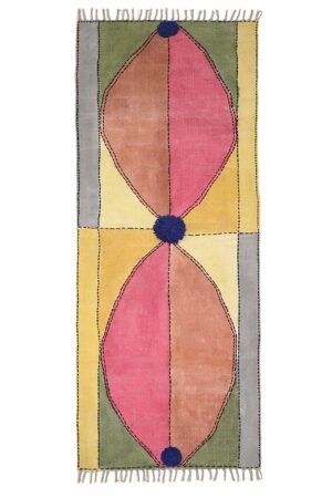 Multicolor Cotton Kantha Rug with Blue Flower