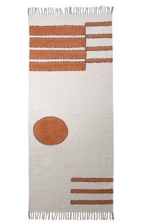 Orange Geometric Black Cotton Kantha Rug