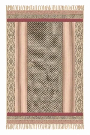 Hand Block Printed Geometric Cotton 4x6 Rug