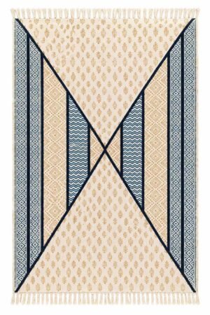 Geometric Blue Printed Cotton 5x8 Rug