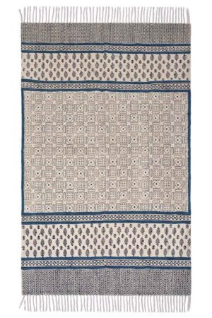 Hand Block Printed Blue Geometric Cotton 3x5 Rug