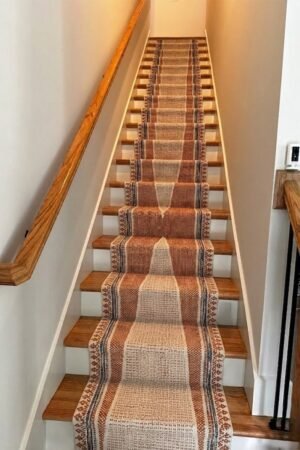Brown Geometric Hand Block Printed Cotton Runner Rug