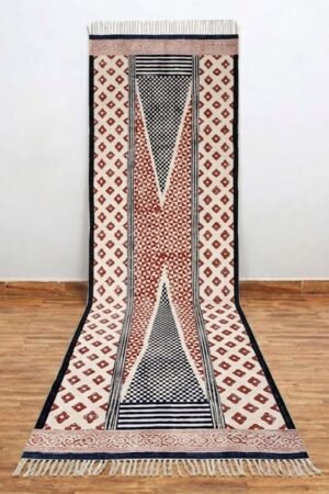 Geometric Orange Hand Block Printed Cotton Runner Rug