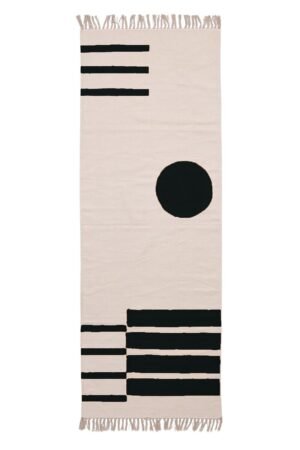 Hand Block Printed Geometric Black Cotton Rug - 4x6