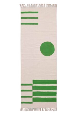 Green Geometric Hand Block Printed Cotton Rug - 5x7