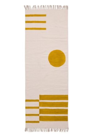 Geometric Hand Block Printed Yellow Cotton Rug - 5x8