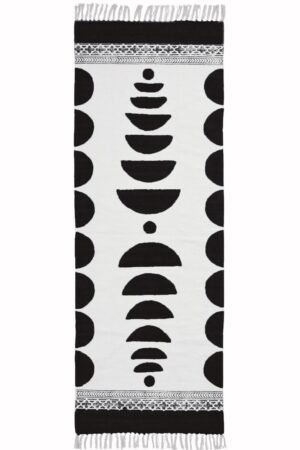 Block Printed Geometric Black Cotton Rug - 6x9