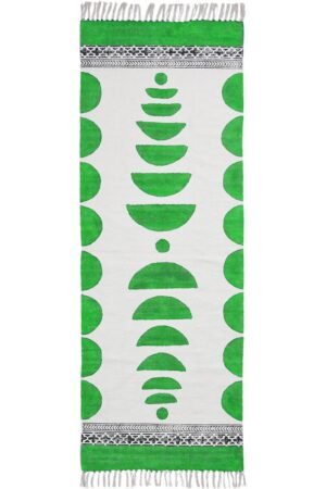 Green Geometric Block Printed Cotton Runner Rug