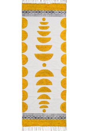 Yellow Geometric Block Printed Cotton Runner Rug