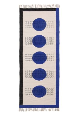 Blue Geometric Circle Printed Cotton Rug - 5x7 Rug