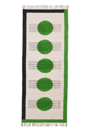 Green Geometric Circle Block Printed Cotton Rug - 6x9 Rug