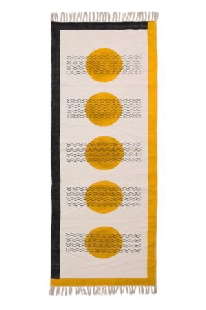 Block Printed Yellow Circle Cotton Rug - 6x8